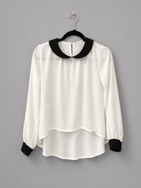 Artigli Sheer Blouse with Black Contrast Collar and Cuffs